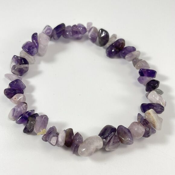 Purple Amethyst Chip Beaded Stretch Bracelet Boho Cute Statement 7" - Picture 1 of 5